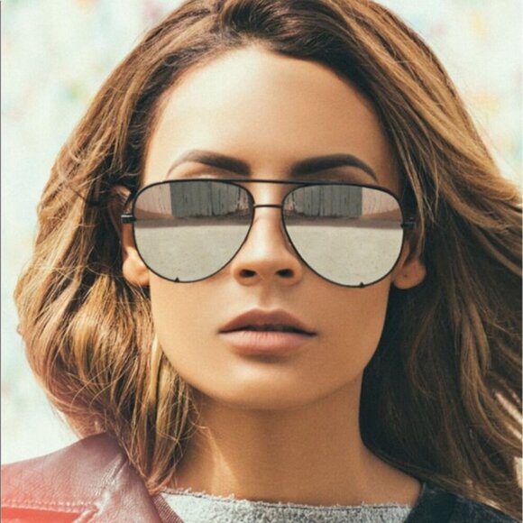 Quay X Desi High Key Aviator Sunglasses Women Black Metal Frame Mirror Lens 111 - Picture 8 of 8